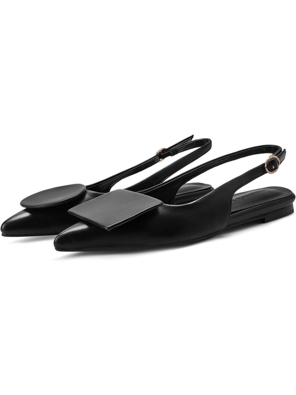 Women's Black Slingback Flats Pointed Toe Flats Pumps Ankle Strap Sandals